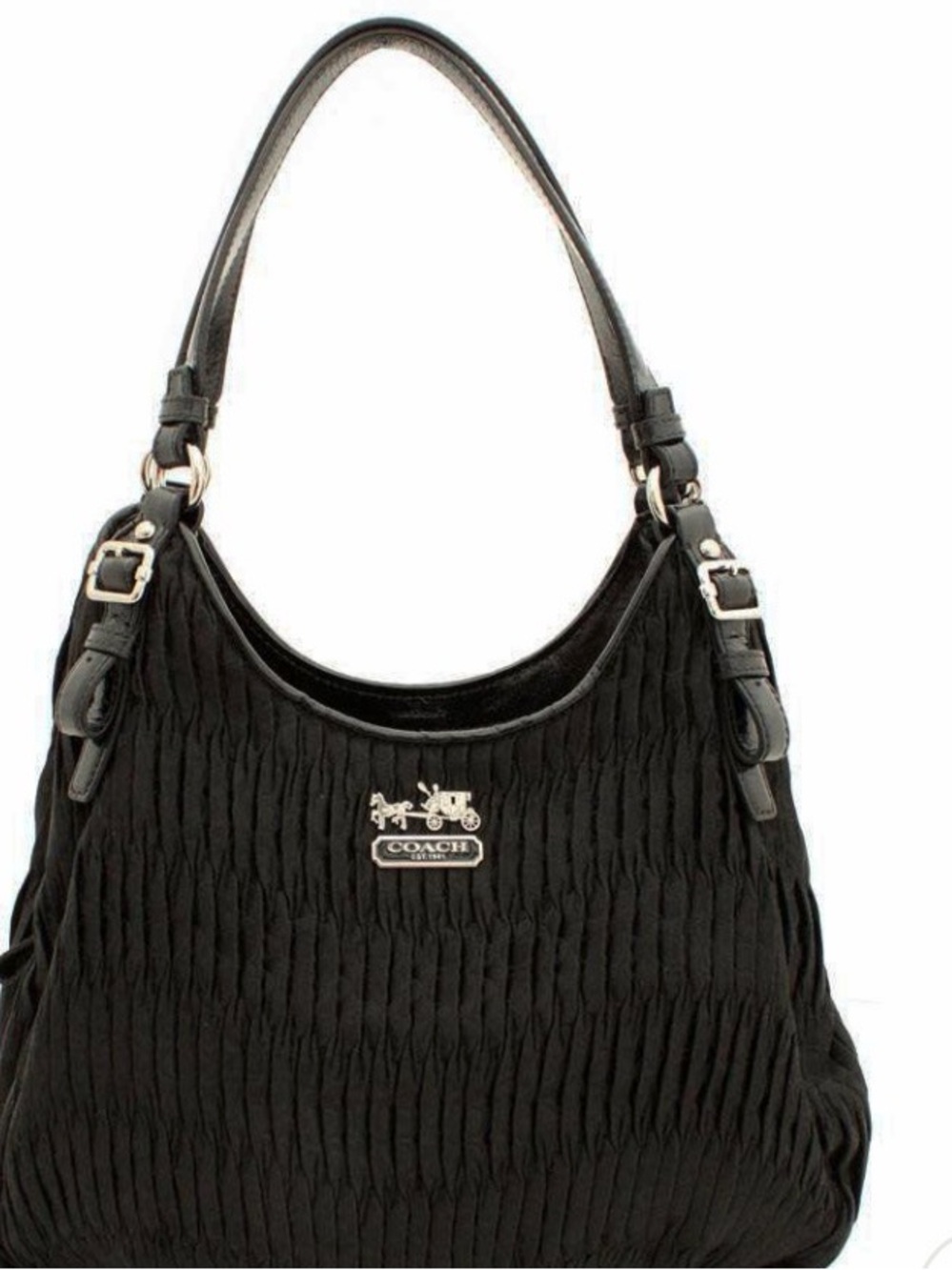 Coach Black Ruched Shoulder Bag with Gold Logo